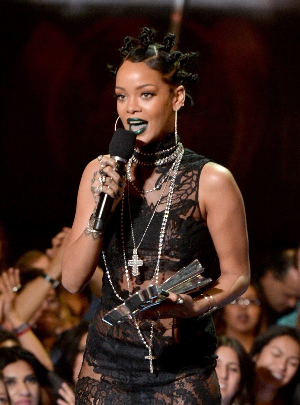 Rihanna wearing black panties and lace dress at the 2014 iHeartRadio Music Award #75197557