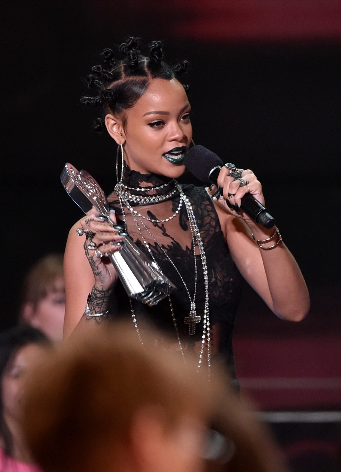 Rihanna wearing black panties and lace dress at the 2014 iHeartRadio Music Award #75197564
