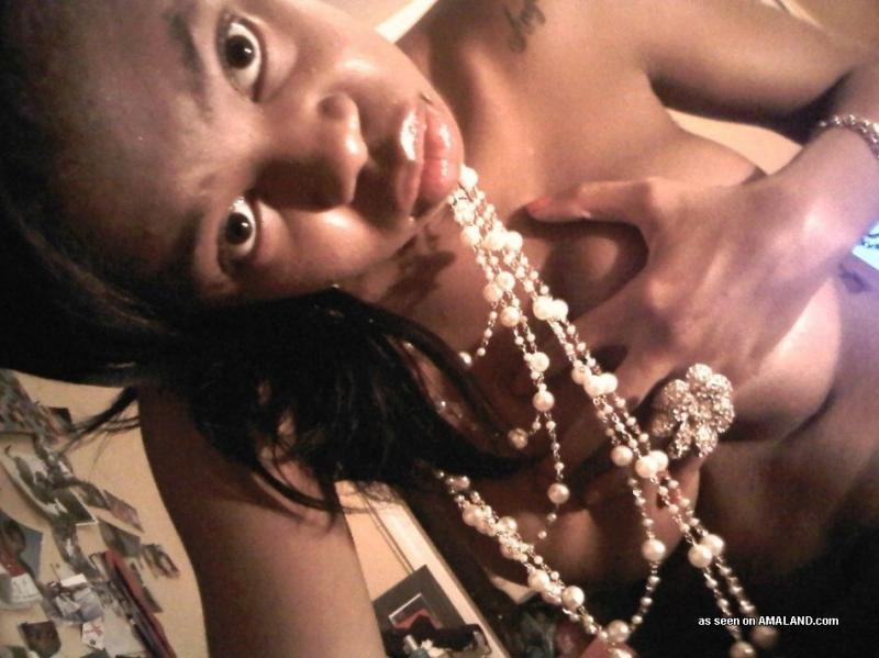 Amateur ebony GF with pierced nips taking topless pics #68212930