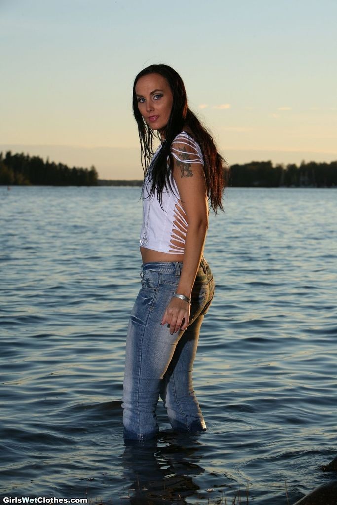Wet sexy jeans girl swimming #72314747