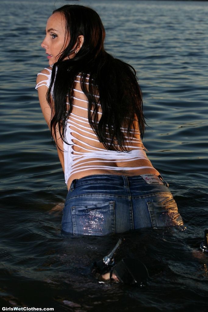 Wet sexy jeans girl swimming #72314792