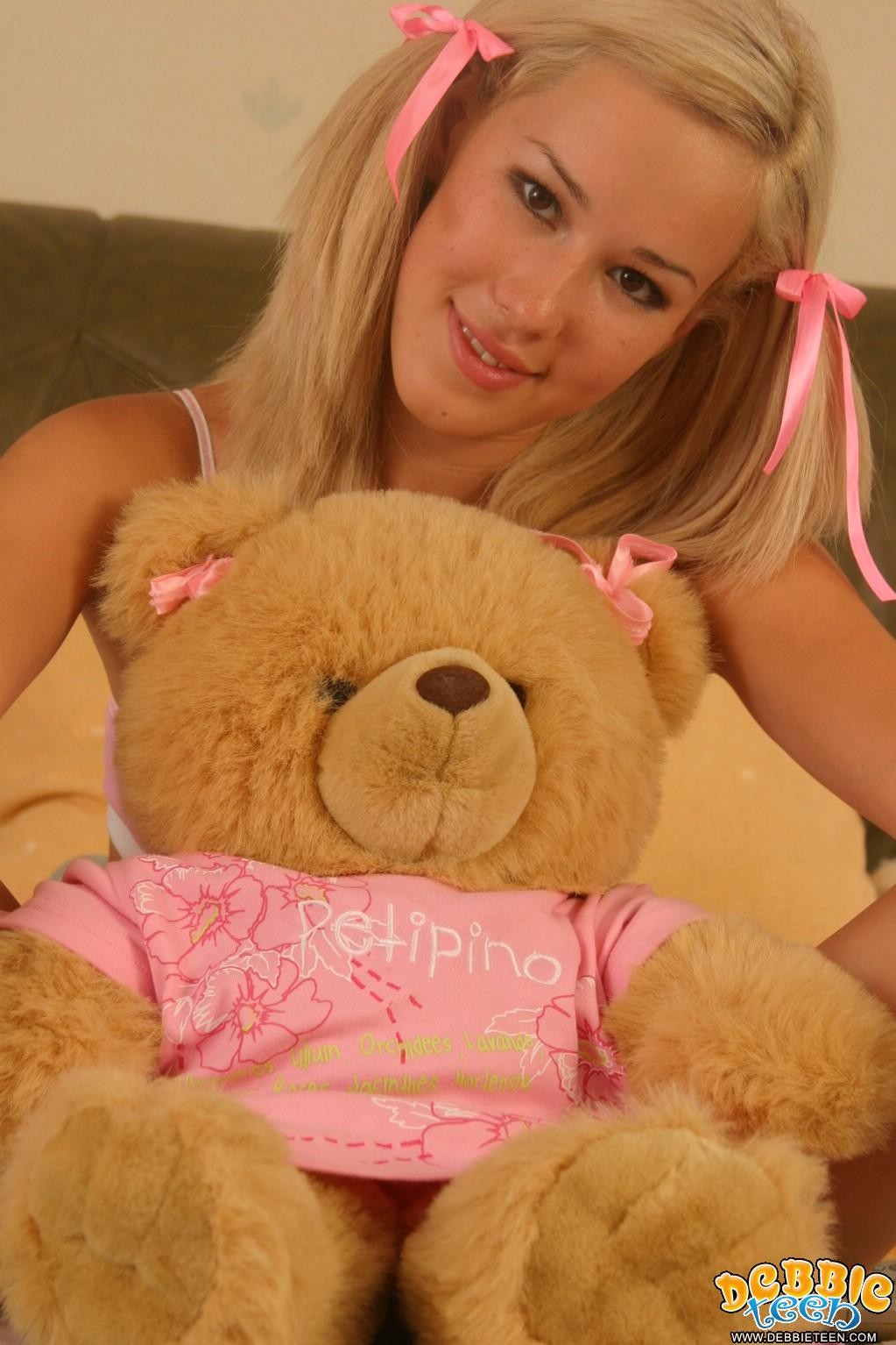 Young angel Debbie performs striptease for her fave teddy bear #76449377