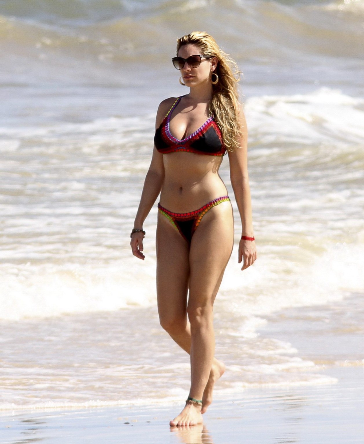 Kelly Brook showing off her curvy bikini body on a beach in Ibiza #75274670