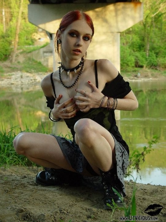 gothic chick sucking cock and fucked in public park #78923585