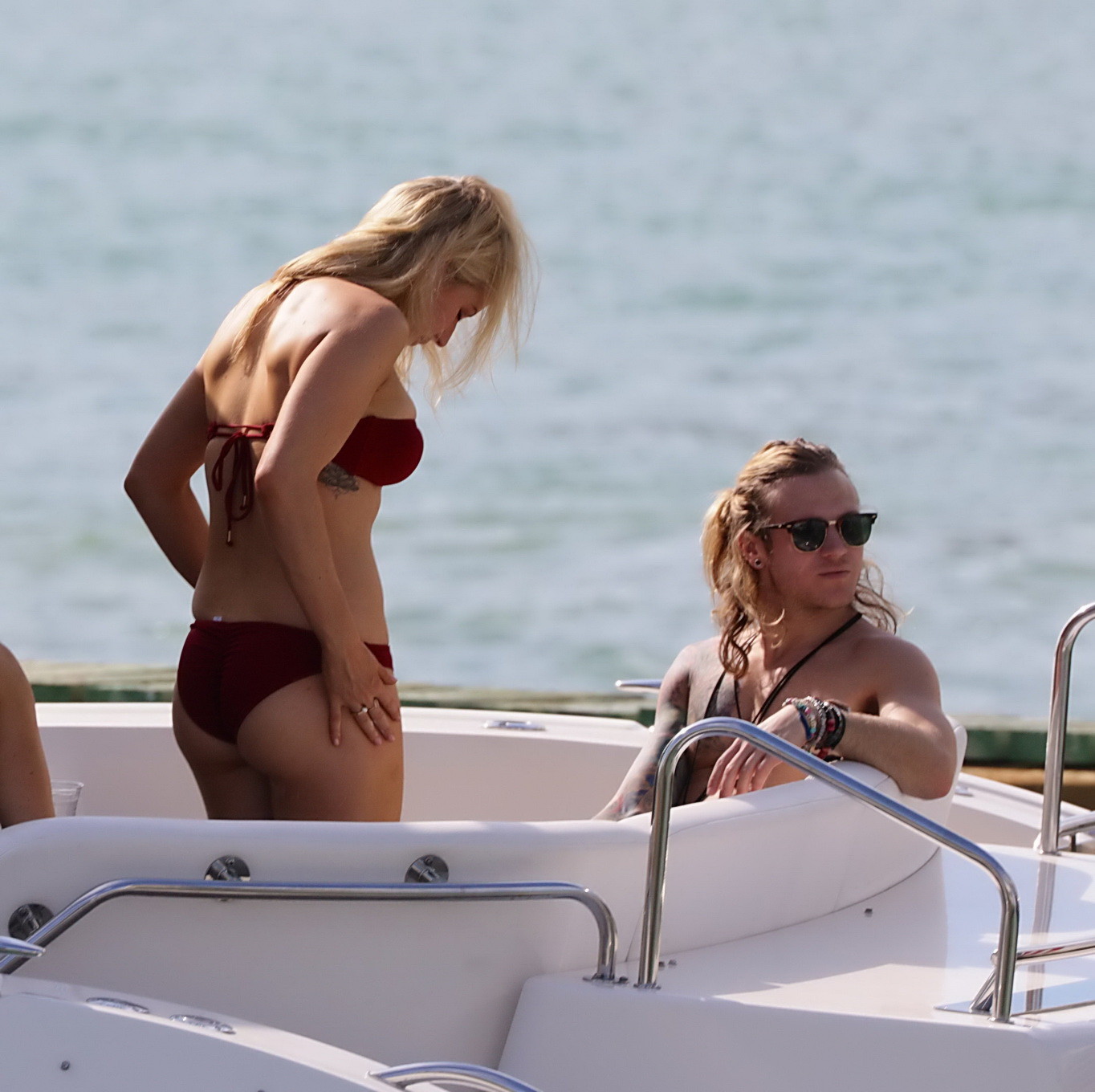 Ellie Goulding showing her ass in skimpy cherry colored bikini at the boat in Mi #75177093