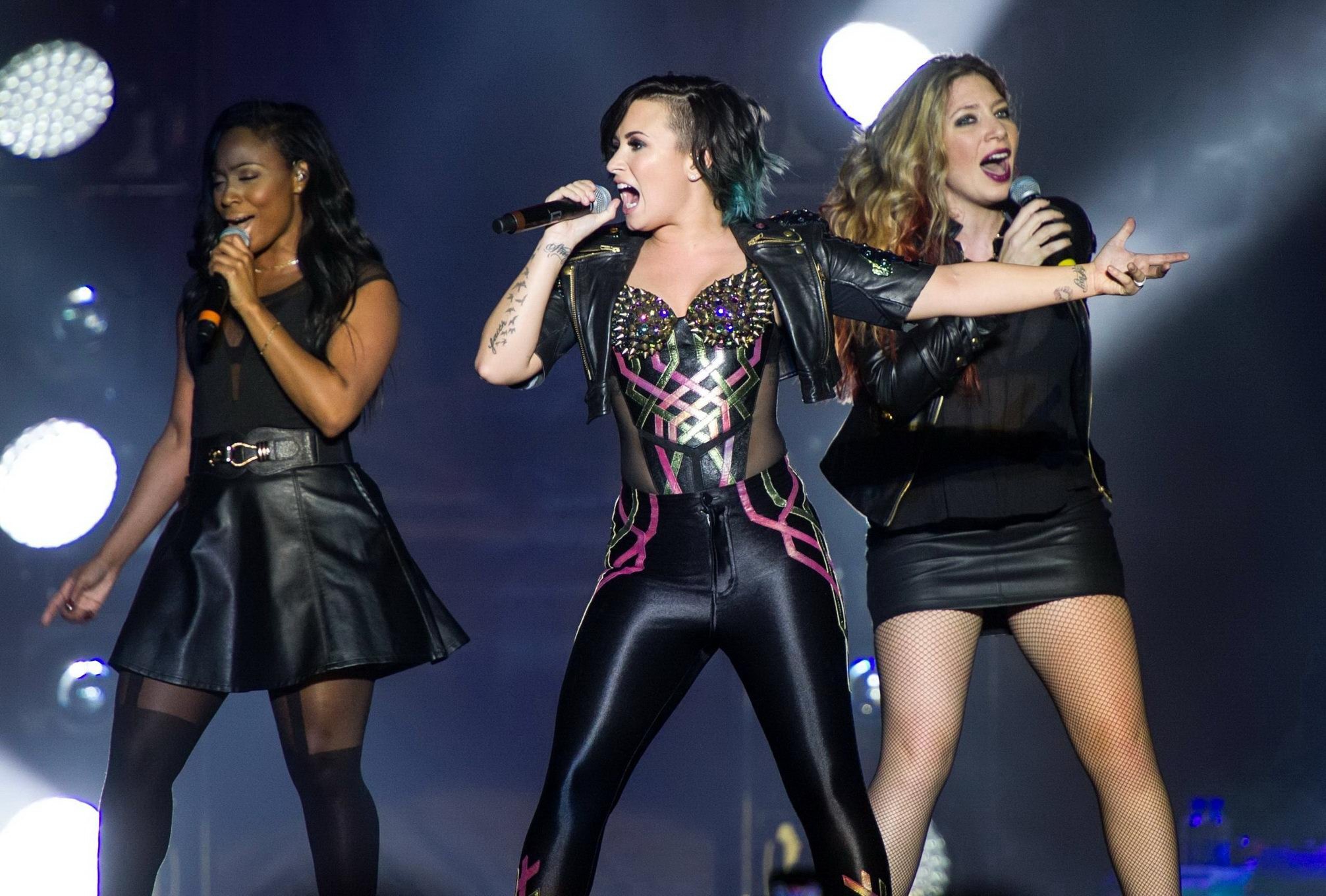 Demi Lovato wearing tights and spiky corset on stage in Birmingham #75179695