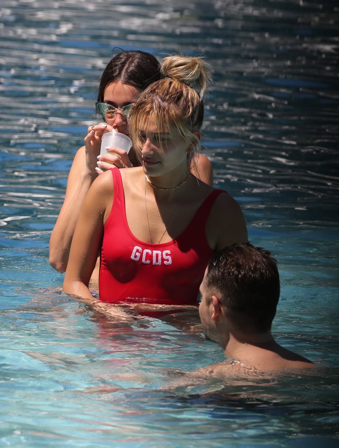 Hailey Baldwin showing pokies in red swimsuit #75141542