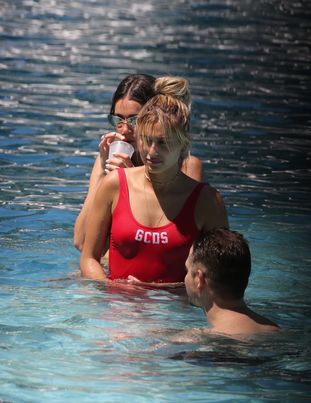 Hailey Baldwin showing pokies in red swimsuit #75141545