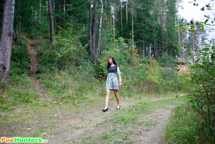 Nasty teen doing water sports in the forest glade #78690155