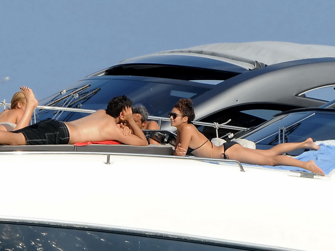 Vanessa Hudgens in black bikini doing yoga on a boat in Ischia, Italy #75224291