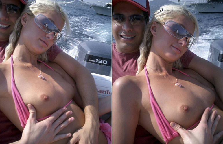 Paris hilton mostrando sus bonitas tetas pequeñas en un yate
 #75412535