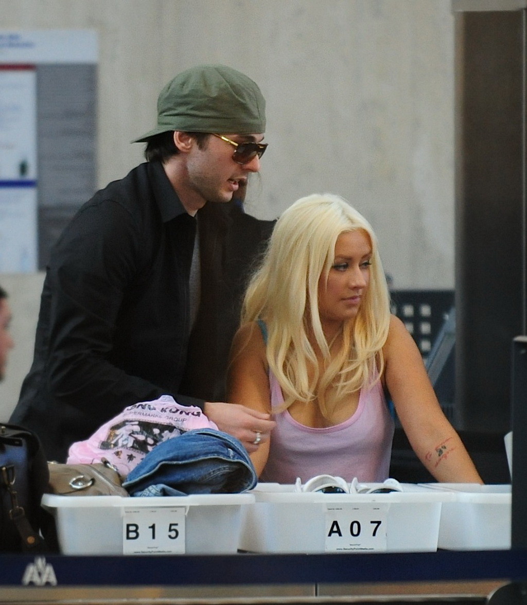 Christina Aguilera shows huge cleavage departing from LAX Airport #75306006