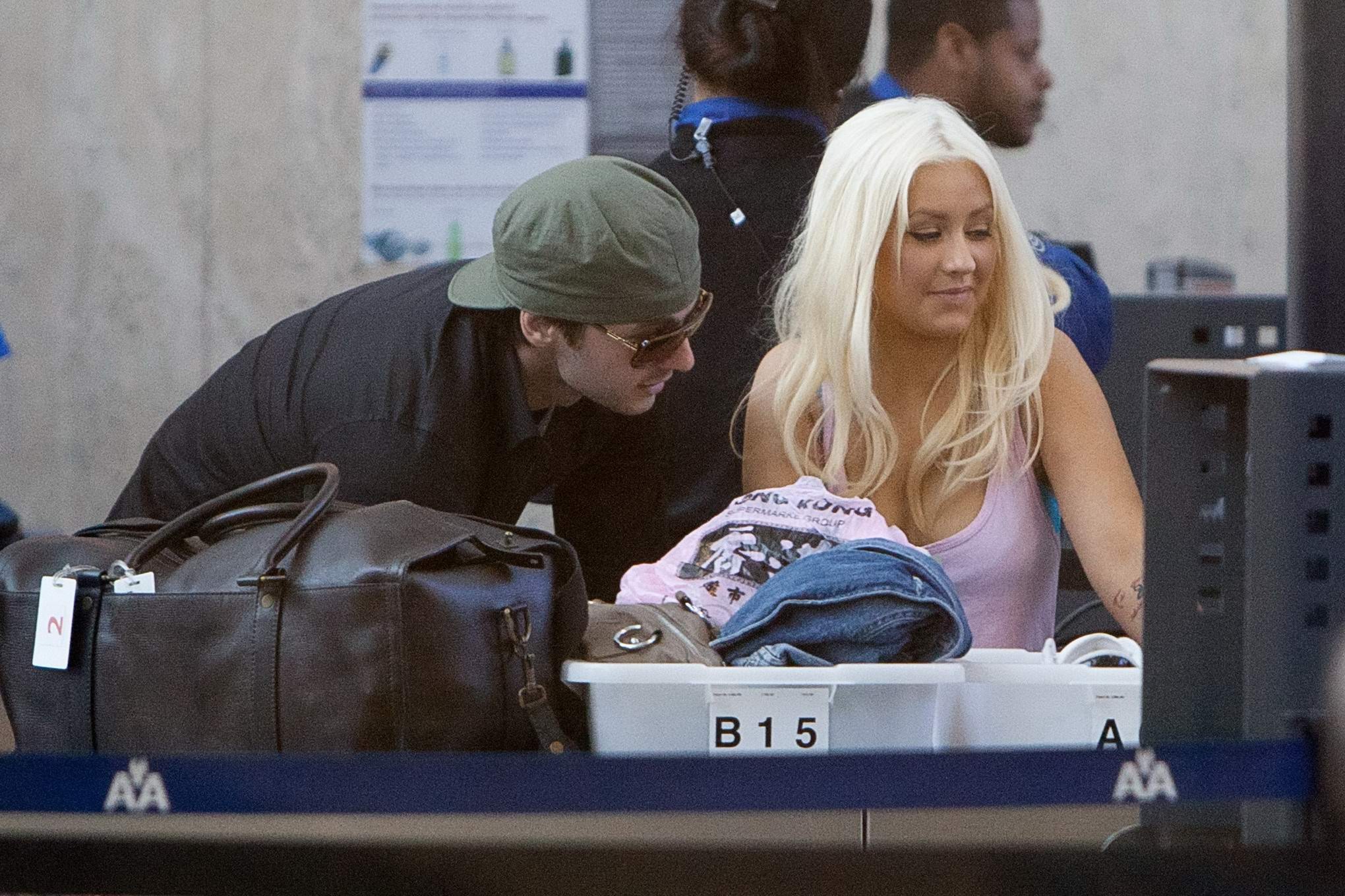 Christina Aguilera shows huge cleavage departing from LAX Airport #75306065