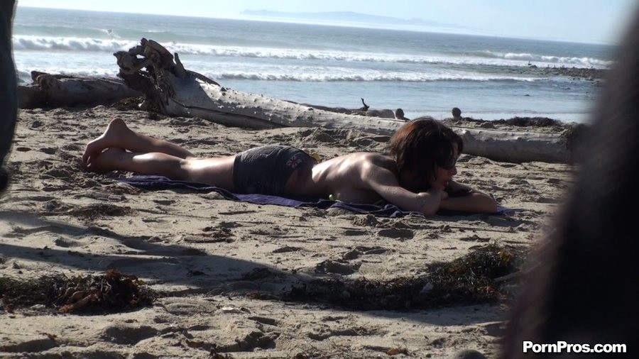 Busty beach beauty gets her bikini top stolen #73156596