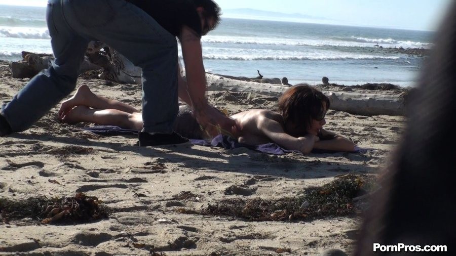 Busty beach beauty gets her bikini top stolen #73156604