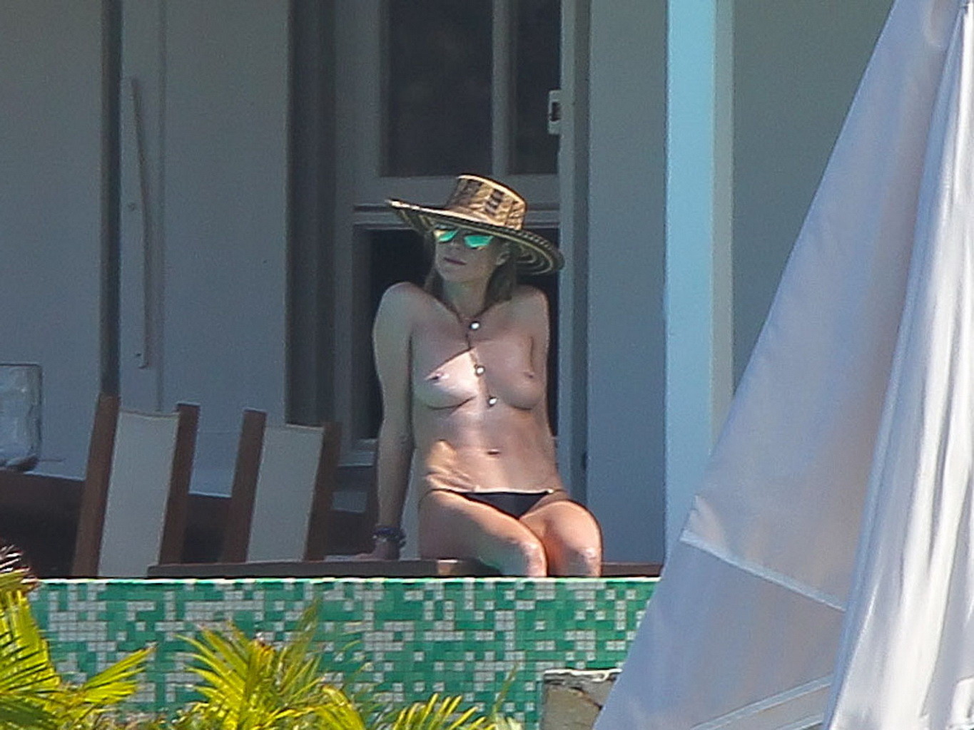 Heidi Klum caught topless wearing only black panties while on vacation in StBart #75177026