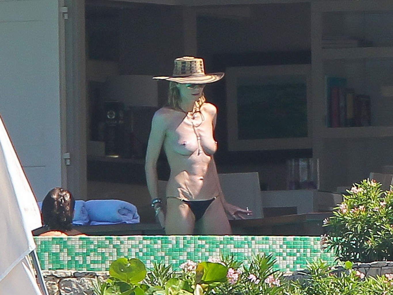 Heidi Klum caught topless wearing only black panties while on vacation in StBart #75177032