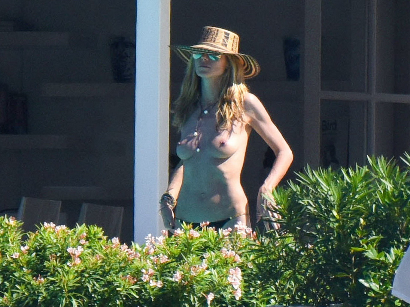 Heidi Klum caught topless wearing only black panties while on vacation in StBart #75177102