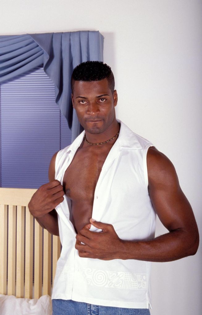 Horny macho black gay loves to tease while posing naked #76980824