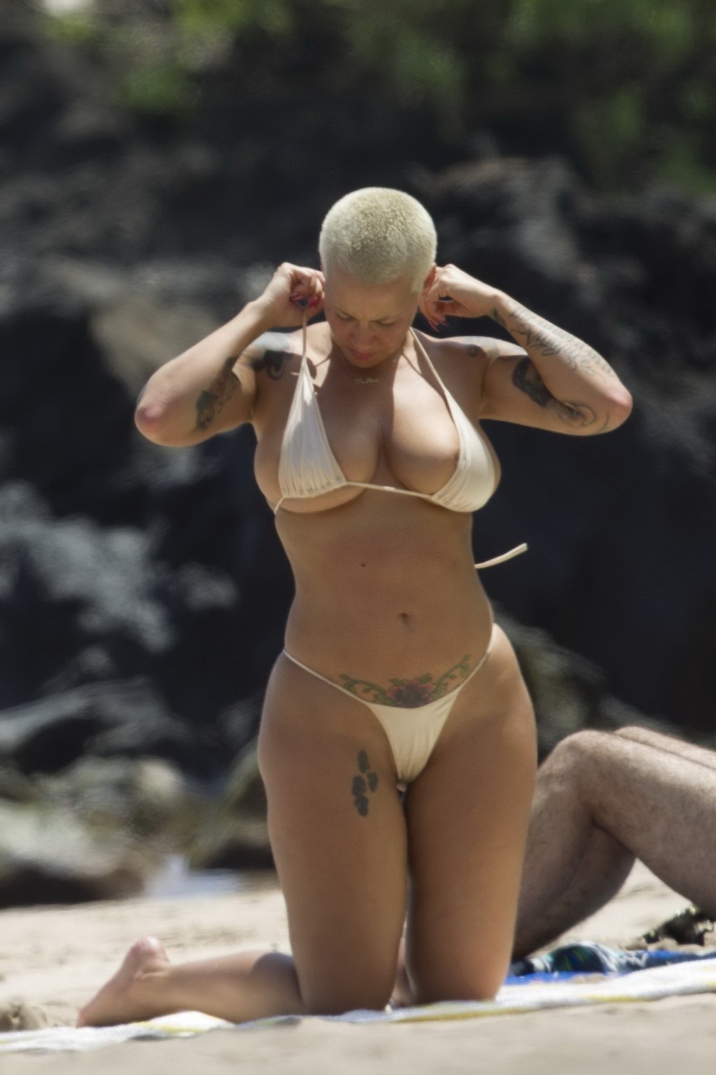 Amber Rose caught topless while sunbathing her huge assets at the beach in Maui #75168876