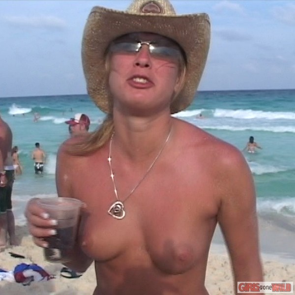 Drunk cowgirl on the beach takes off her top #72321080