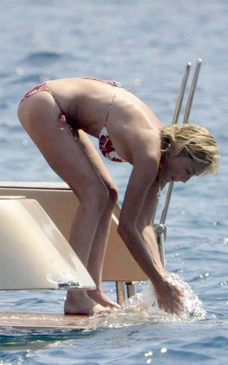 Sharon Stone enjoying in topless on beach and exposing sexy ass in bikini #75308057