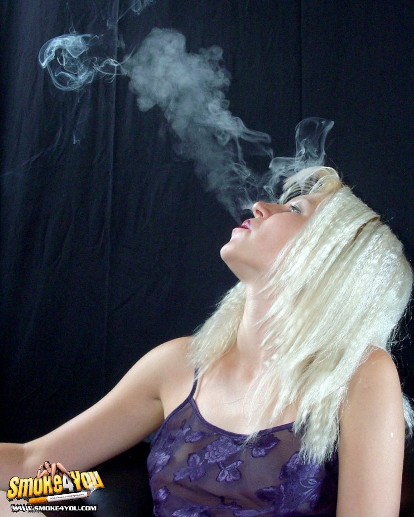 Trashy Blonde shows her tits through a smoky haze #76573068