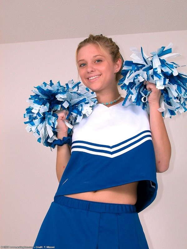 hot blonde cheer girl shows off her goodies