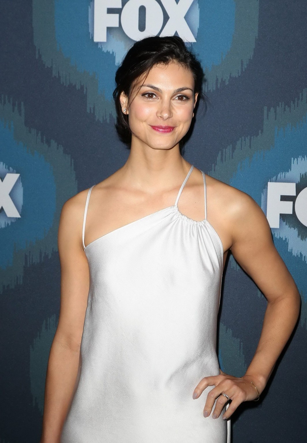 Morena Baccarin showing pokies braless in white dress at FOX AllStar Party in Pa #75174868