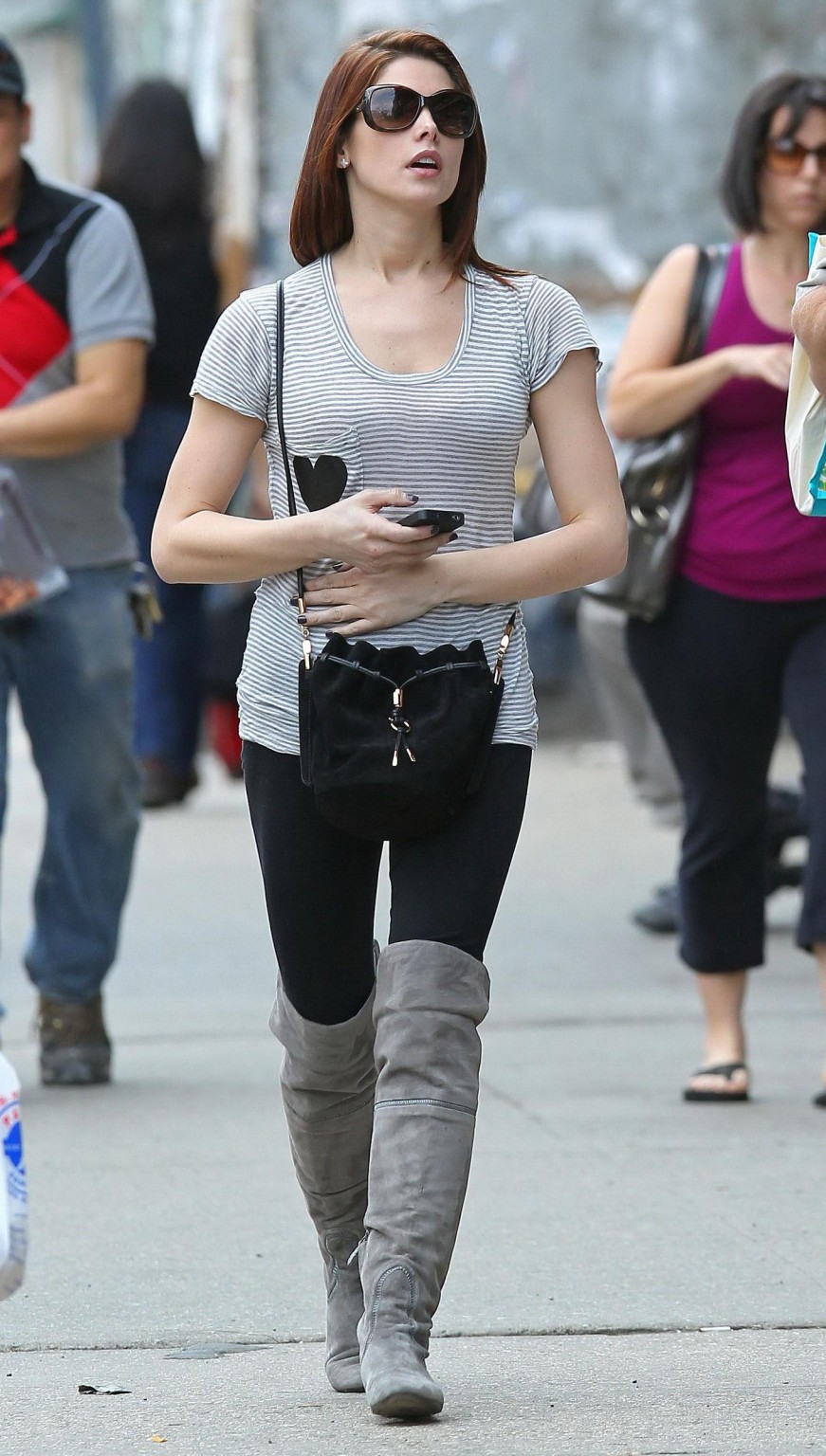 Ashley Greene going shopping in Soho wearing  tights  fuckme boots #75312182