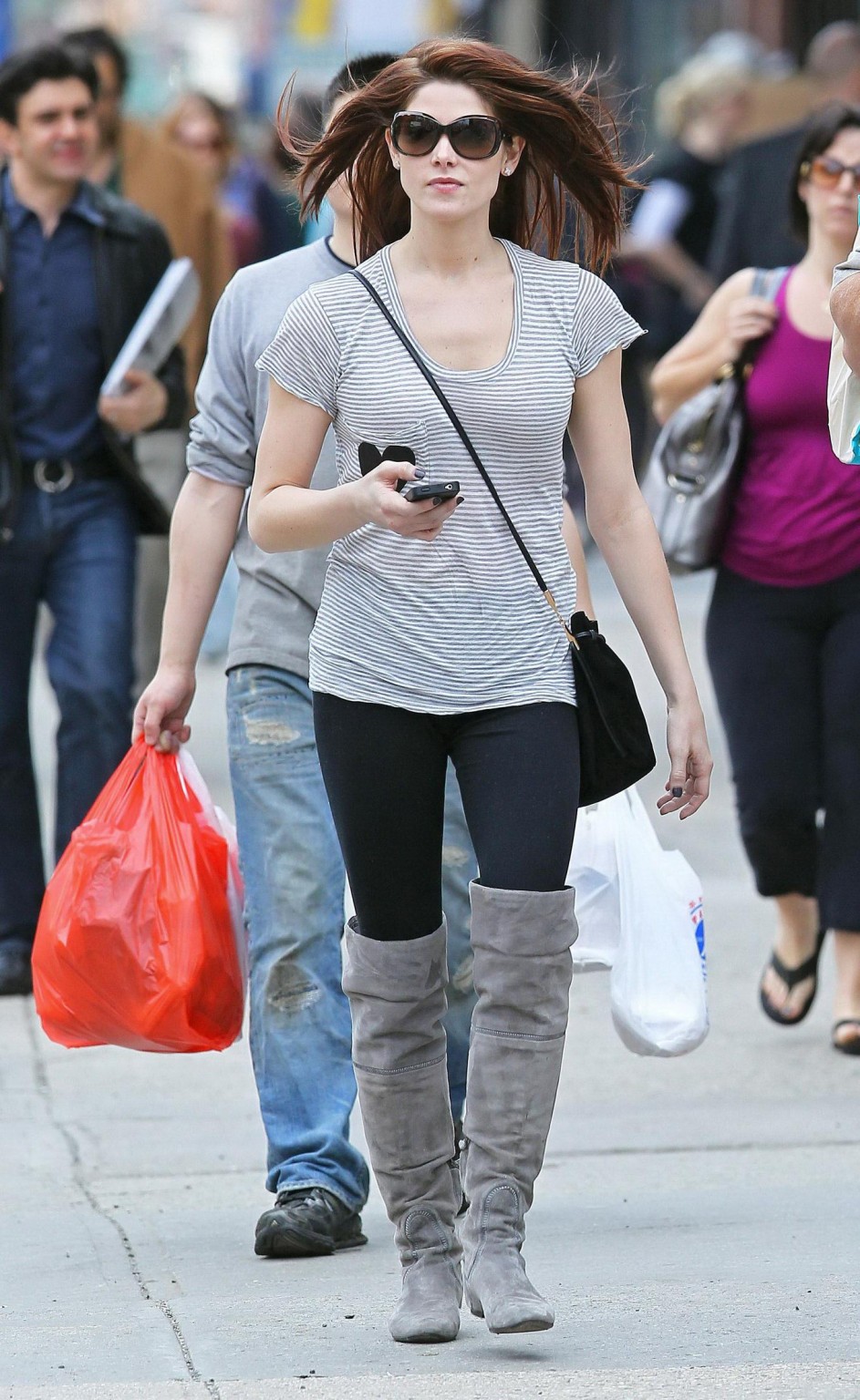 Ashley Greene going shopping in Soho wearing  tights  fuckme boots #75312258