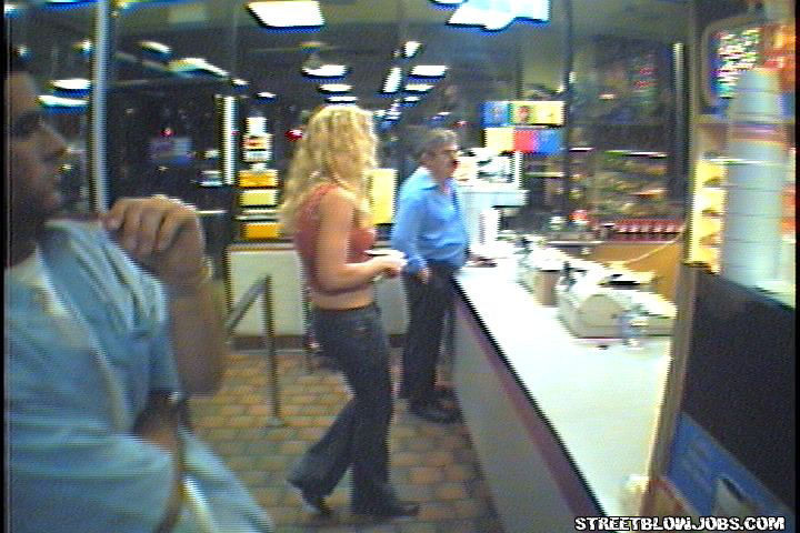 Blonde babe sucks cock and gets banged in fast food bathroom #79365391