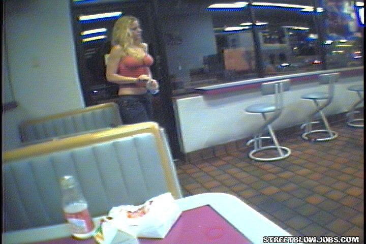 Blonde babe sucks cock and gets banged in fast food bathroom #79365422