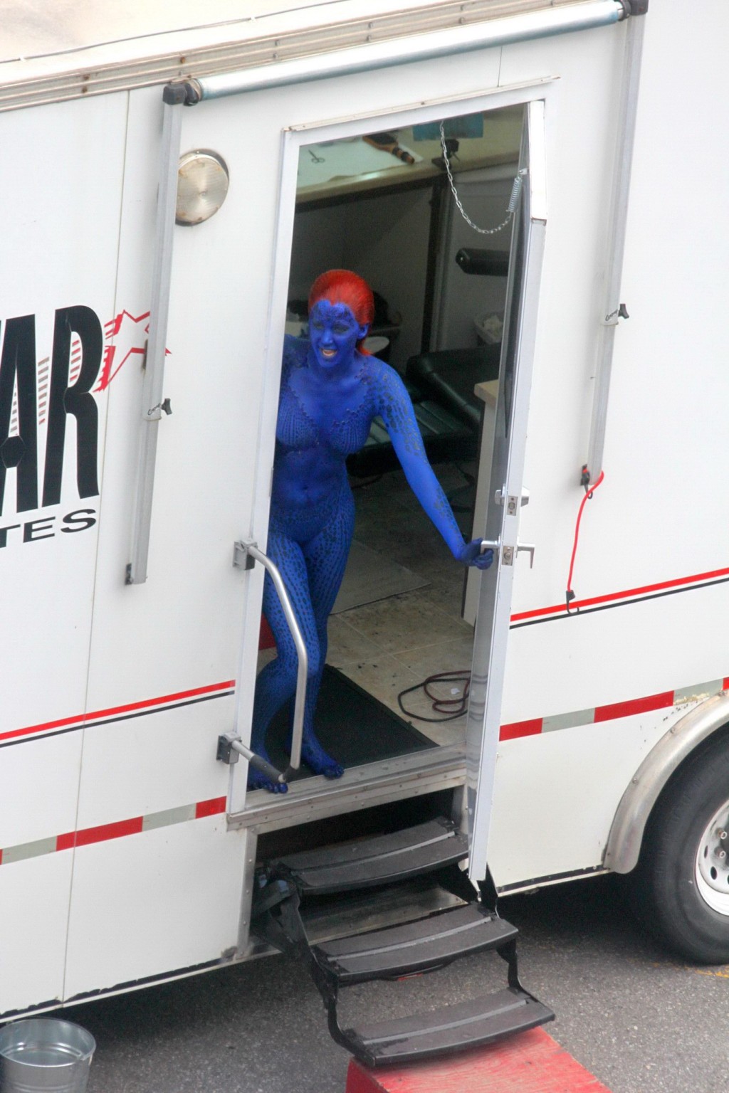 Jennifer Lawrence fully nude with Mystique makeup on the X-Men set in Montreal #75230405