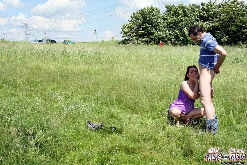 Old guy screwing a younger chick in an open field publicly #74790722