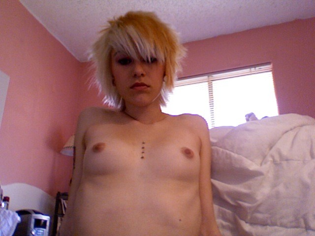 Blonde emo chick posing topless #75715359