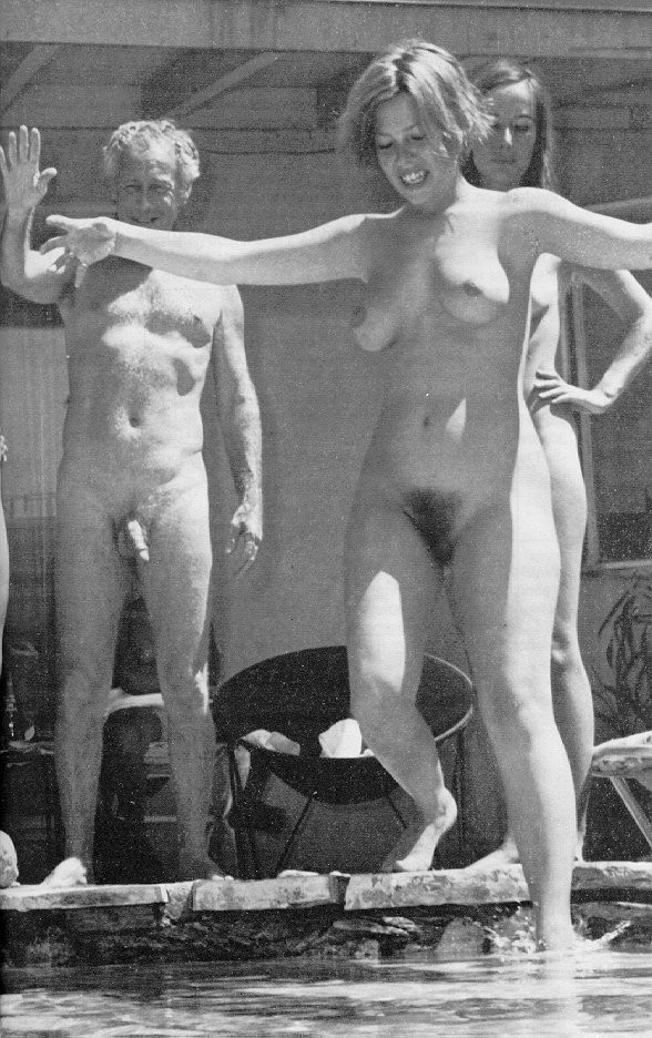 Vintage beach nudist flashing hairy pussies in public #70094431
