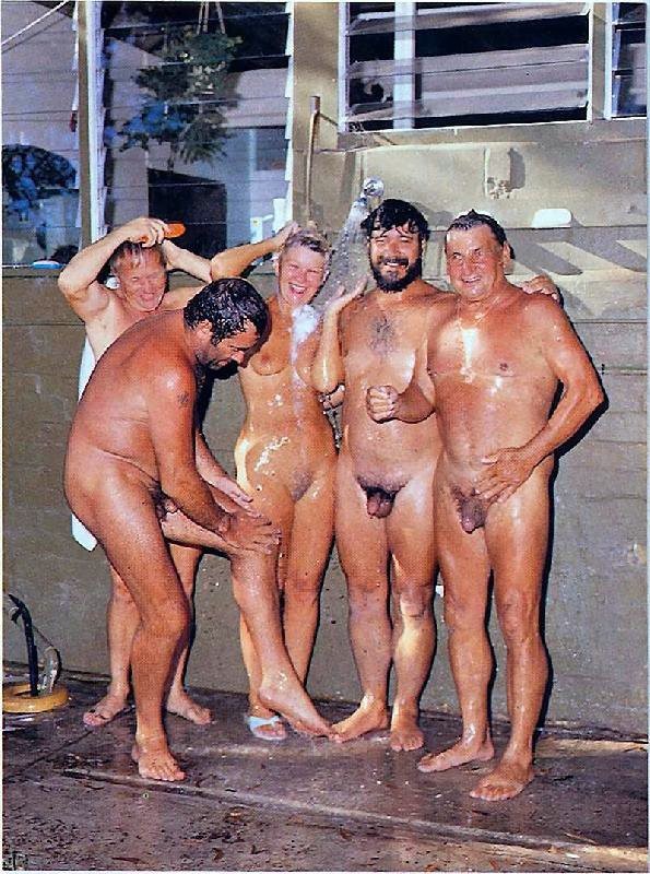 Vintage beach nudist flashing hairy pussies in public #70094439