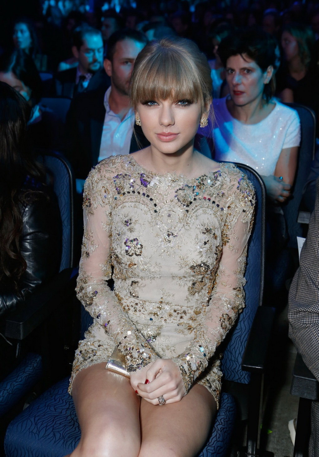 Taylor Swift stunning in shiny transparent bareback mini dress at 2012 American  #75248093
