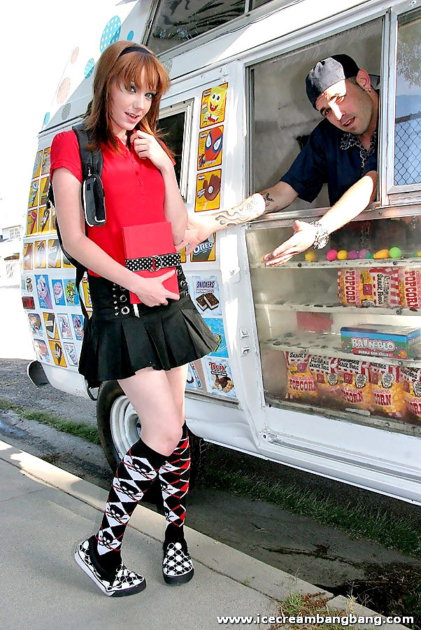 Horny redheaded teen rides a chubby want in an ice cream truck #77464849