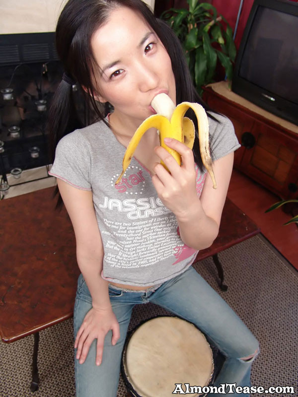 Asian amateur almond tease eats banana #67534702