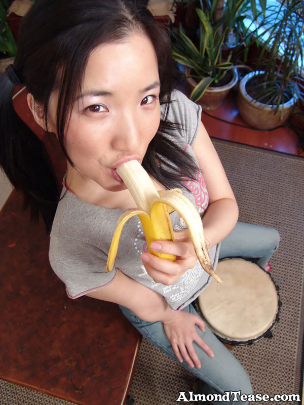 Asian amateur almond tease eats banana #67534707