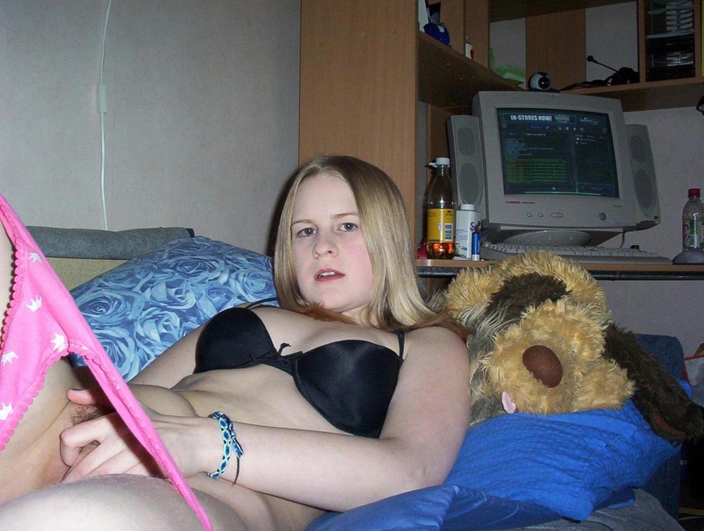 Blonde amateur girlfriend posing in her bedroom #77676749