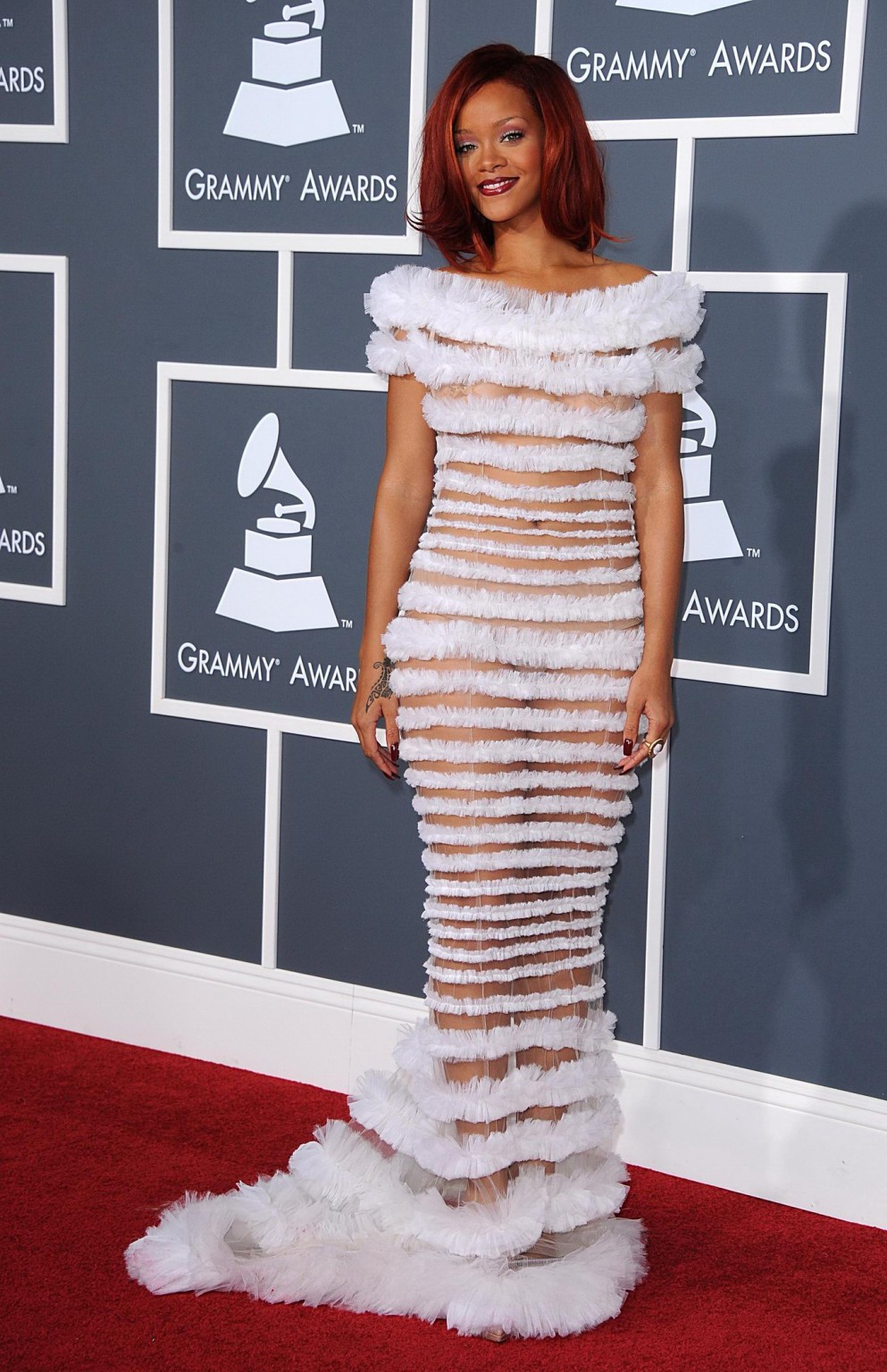 Rihanna wearing c-thru dress  nip stickers at 53rd Grammy Awards in LA #75317692