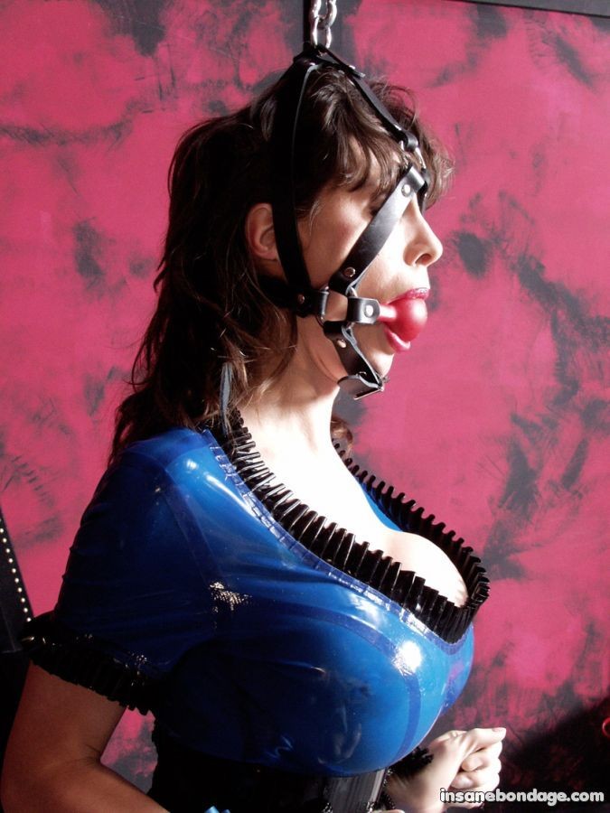 busty slave in latex gets ball gagged and tied up #73277934