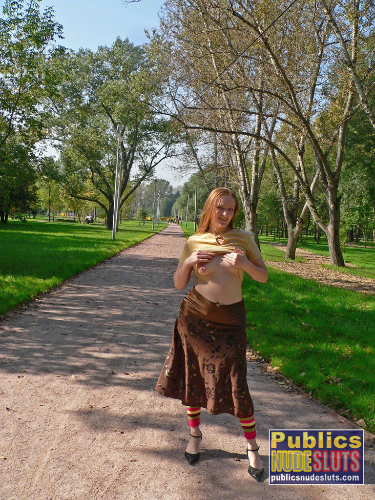 Very sexy redhead flashing in the park #67315555