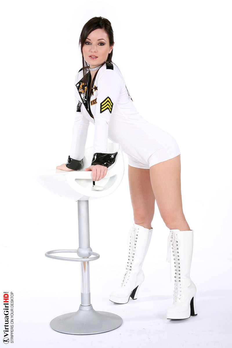 Sexy brunette Tereza in white uniform and boots #74623431