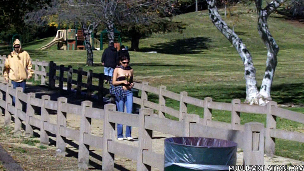 Hot brunettes big tits exposed at park #76555100