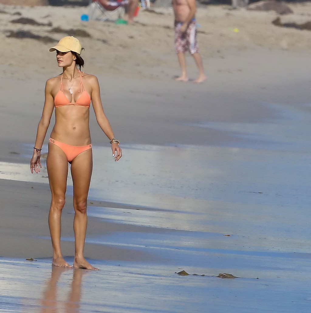 Alessandra Ambrosio wearing tiny orange bikini at the beach in Los Angeles #75189092