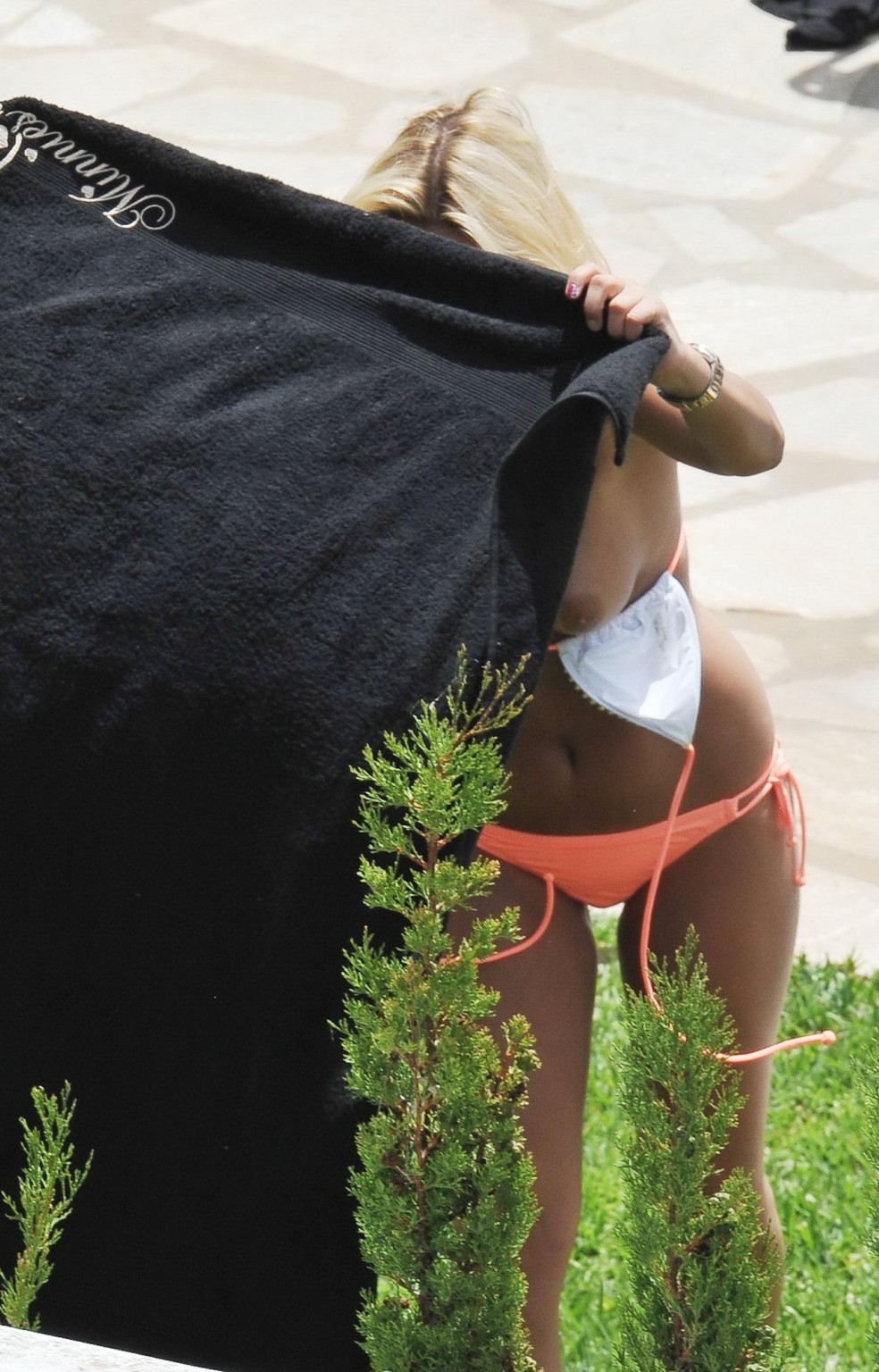 Sam Faiers' bikini top falling down poolside in Marbella #75261300